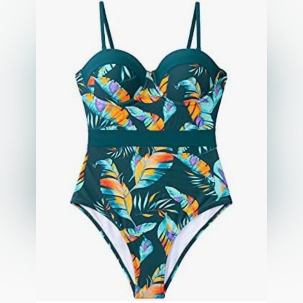 CUPSHE Women's Tropical Leafy  Adjustable Straps One Piece Swimsuit SIZE # S